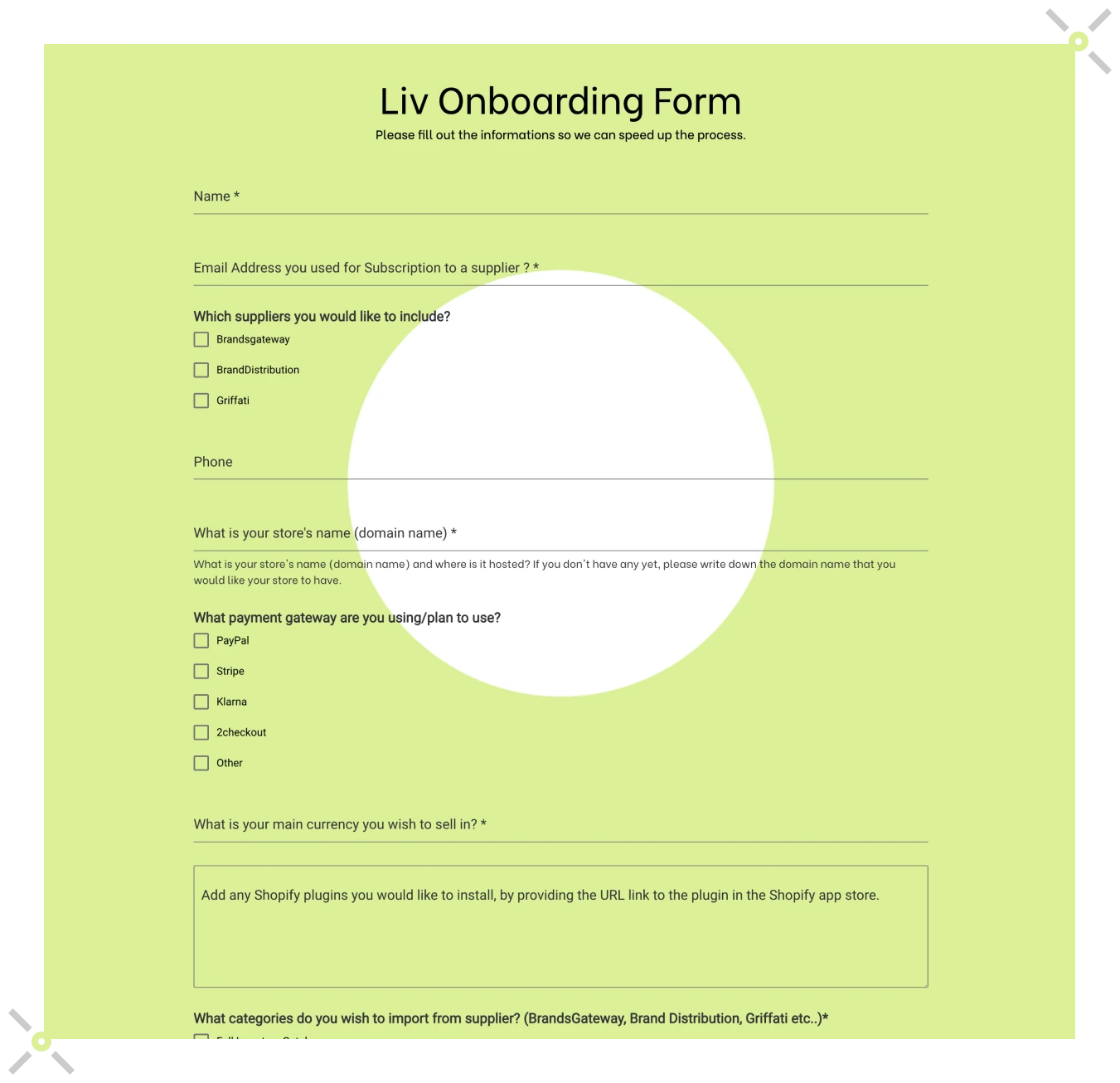 First Process Onboarding form