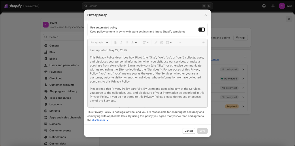Shopify: Policies2