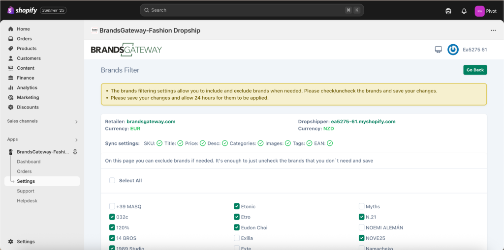 Shopify: Brandsgateway Filtering to