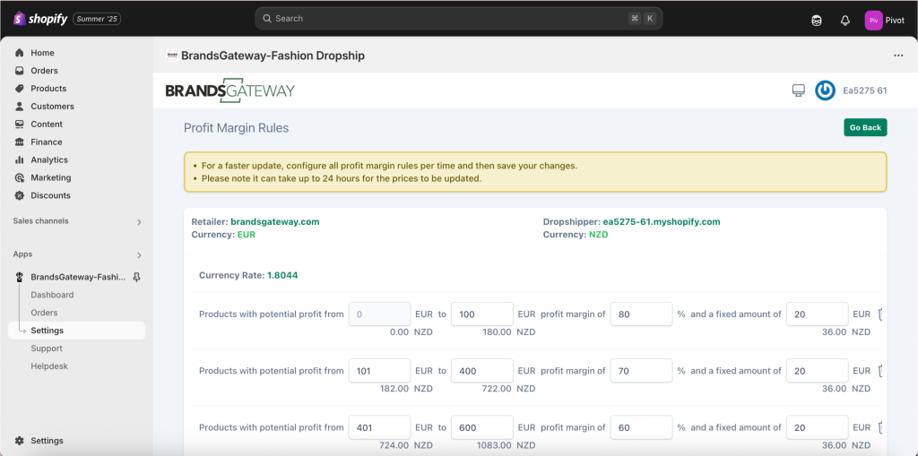 Shopify: Margin Setup One