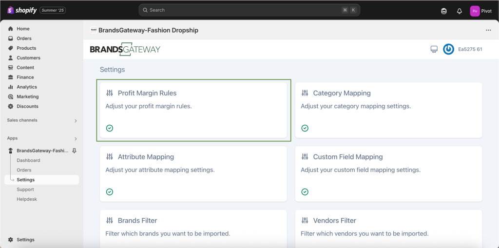 Shopify: Margin Setup